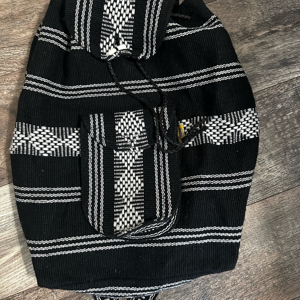 Handwoven Black & White Boho Backpack